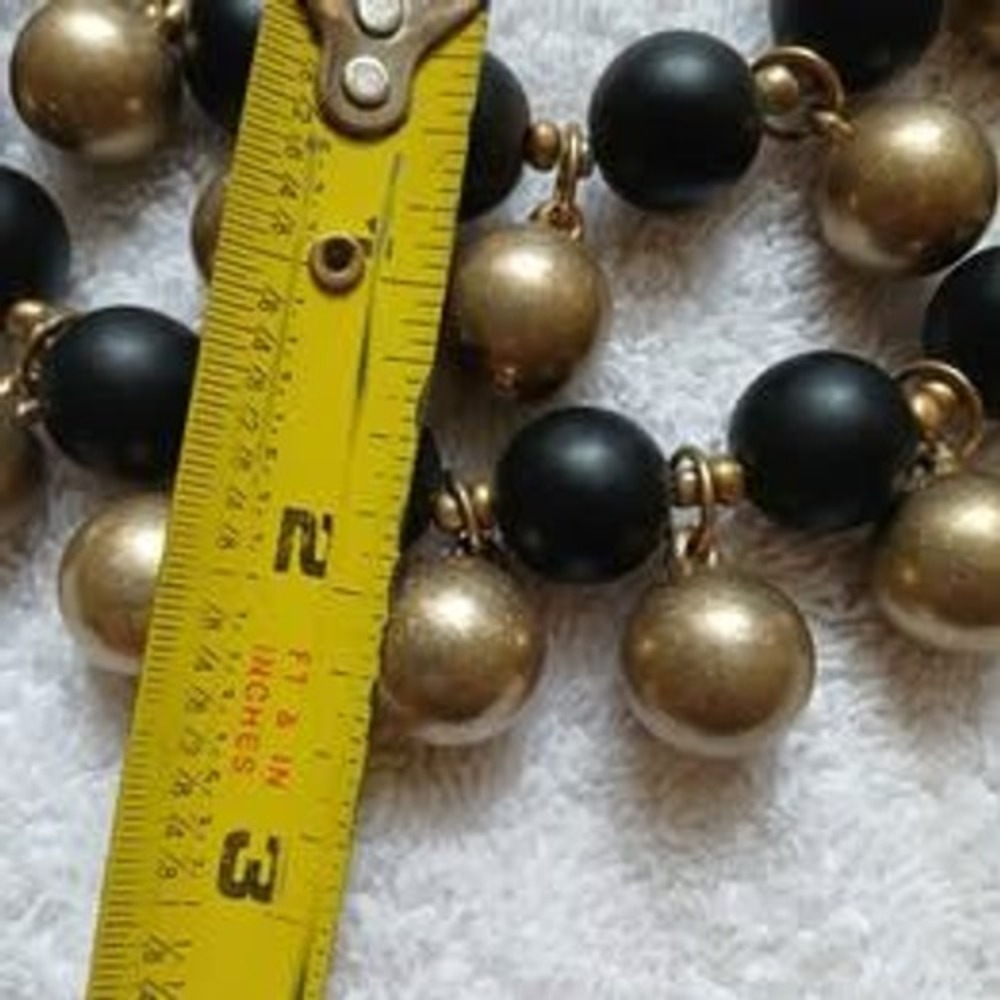 Vintage Necklace Black Gold Double Strand Matte Bead Statement Bib 18-20" - Picture 3 of 6